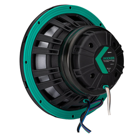 Kicker 8-inch marine coaxial speaker with green trim, ideal for boat audio systems and outdoor use