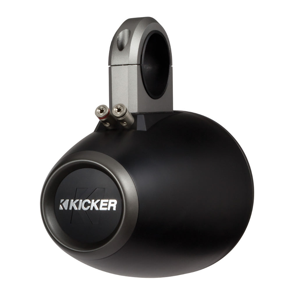 Kicker marine speaker with mounting bracket, black waterproof audio for boats and outdoor use