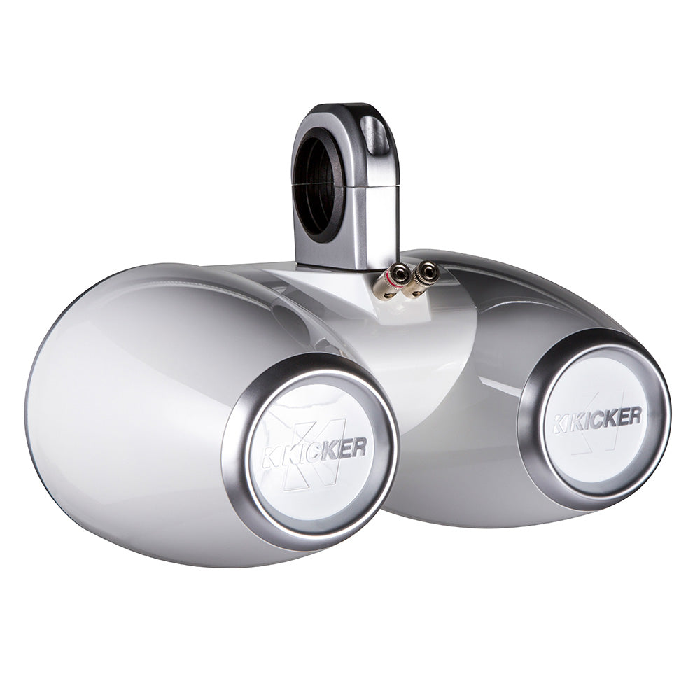 Kicker marine speaker with dual drivers and chrome finish for boat audio systems