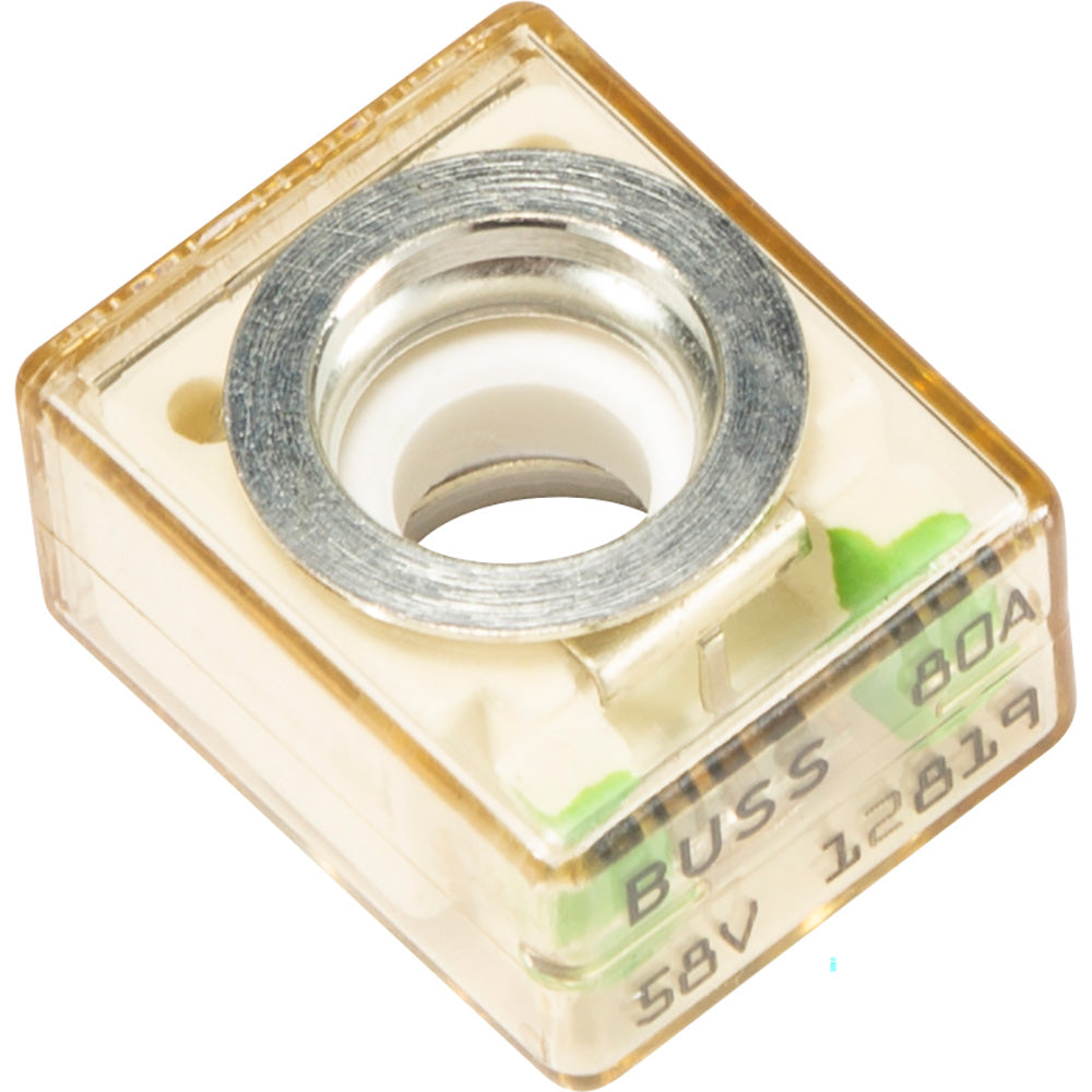 80A 58V automotive fuse with transparent housing and metal ring, for car audio systems