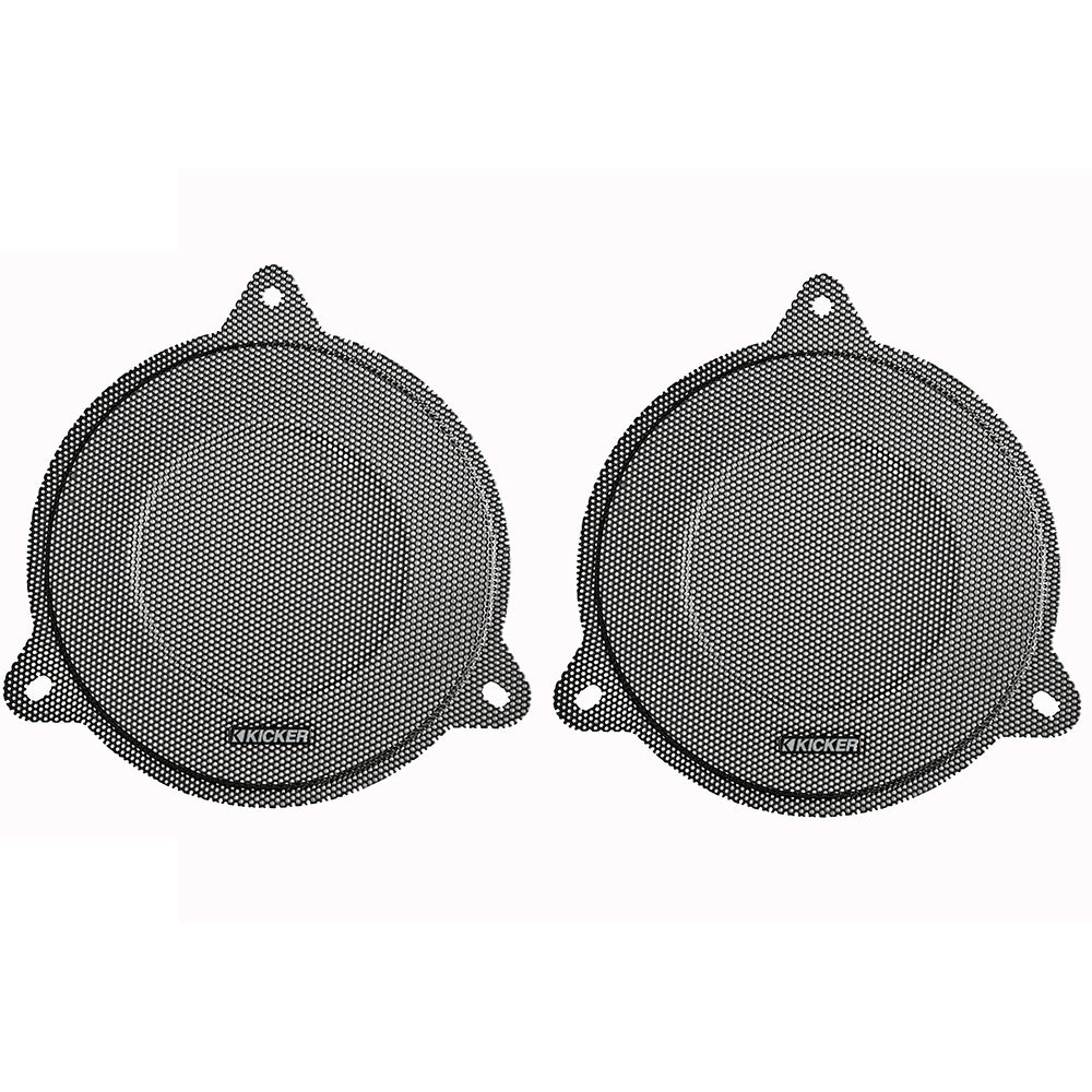 Kicker speaker grilles for car audio installation, black mesh design with mounting tabs