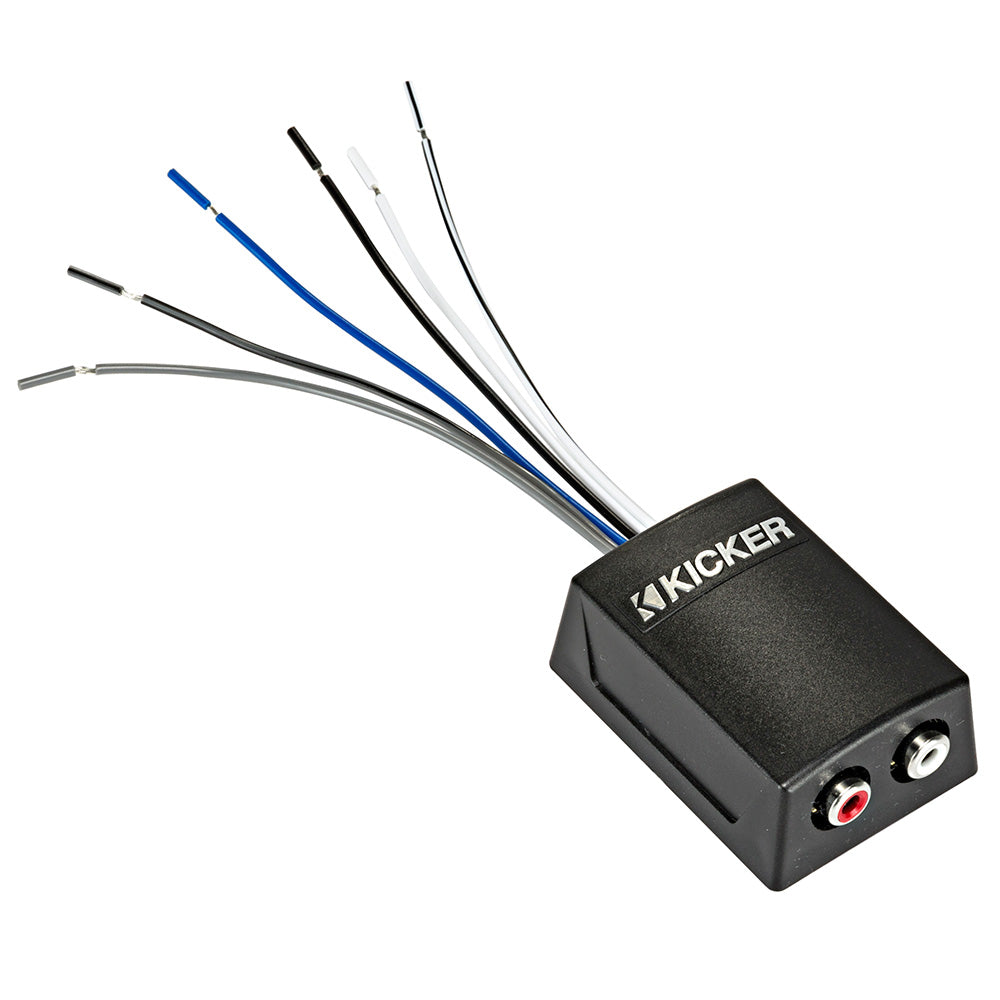 Kicker RCA adapter with color-coded wires for car audio installation