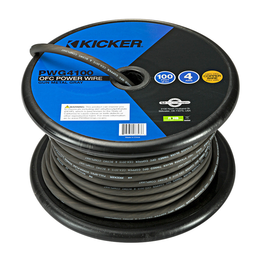 Kicker PWG4100 4 AWG OFC power wire, 100 ft gun metal gray, for car audio installation