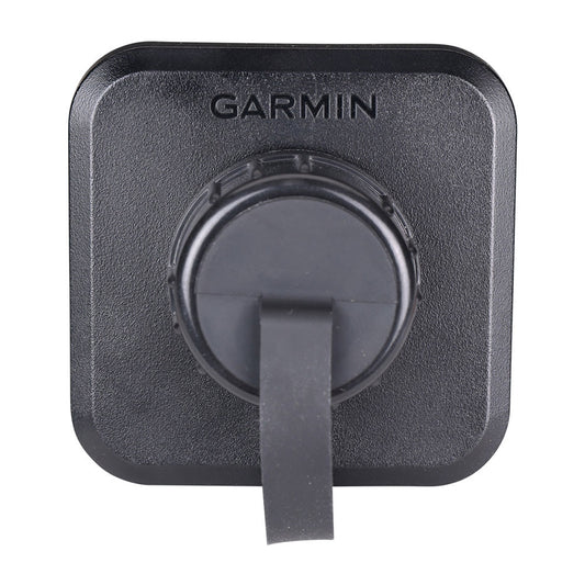 Garmin black mounting bracket with circular base and strap for secure device installation