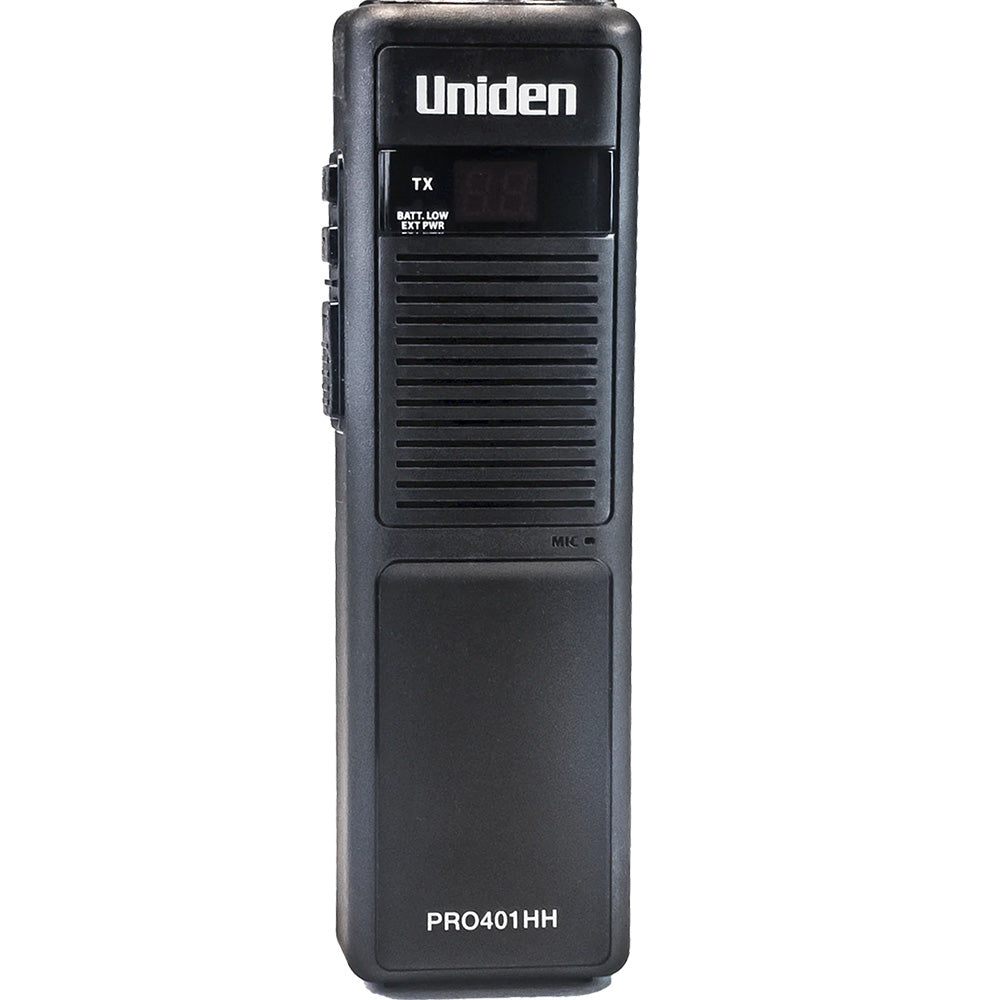 Uniden PRO401HH handheld two-way radio with digital display and mic grille