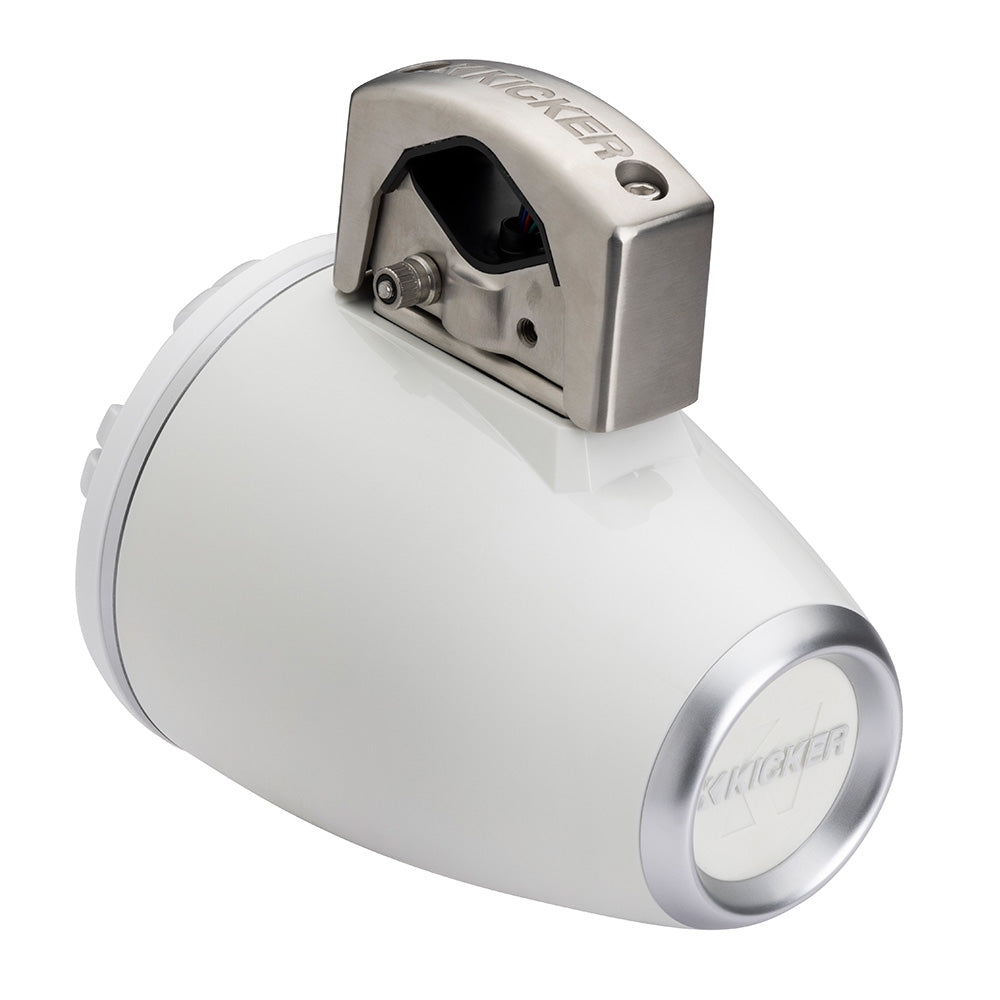 Kicker marine speaker with stainless steel mount, white enclosure, ideal for boat audio systems