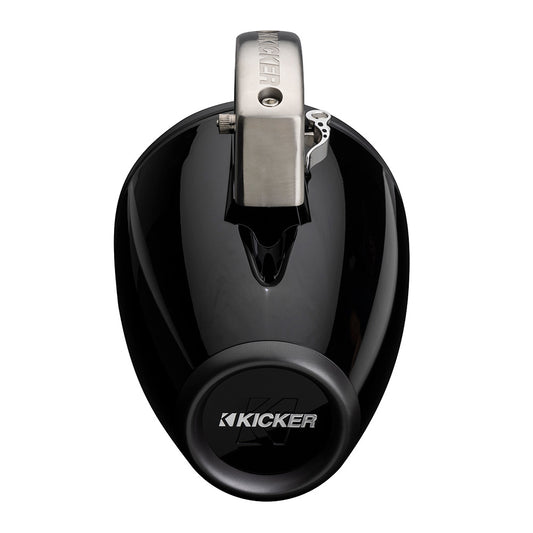 Kicker subwoofer with sleek black finish and chrome accents for car audio systems
