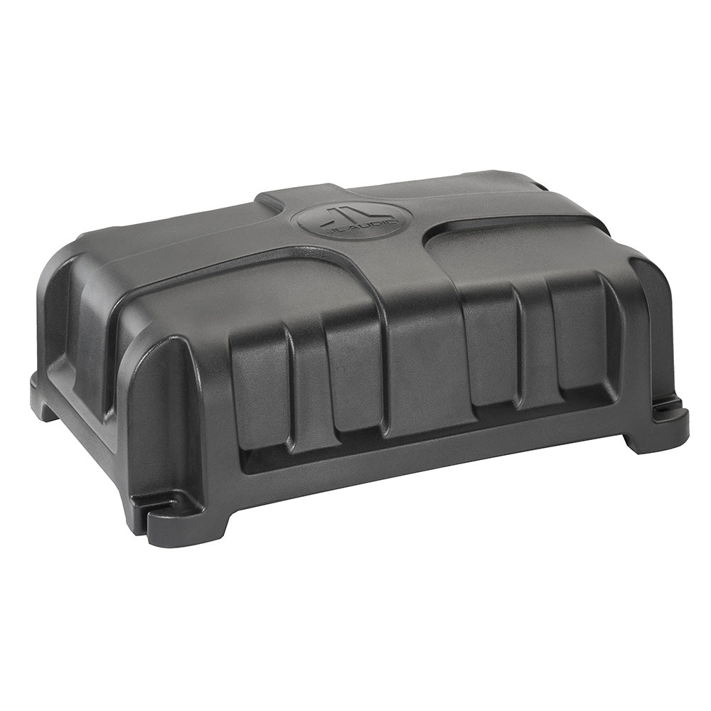 JL Audio amplifier cover for car audio systems, durable black plastic design with logo