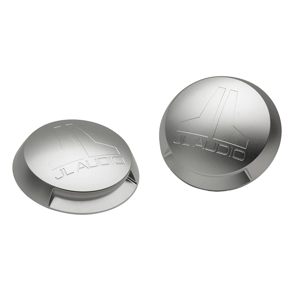 JL Audio silver speaker grille caps for car audio systems