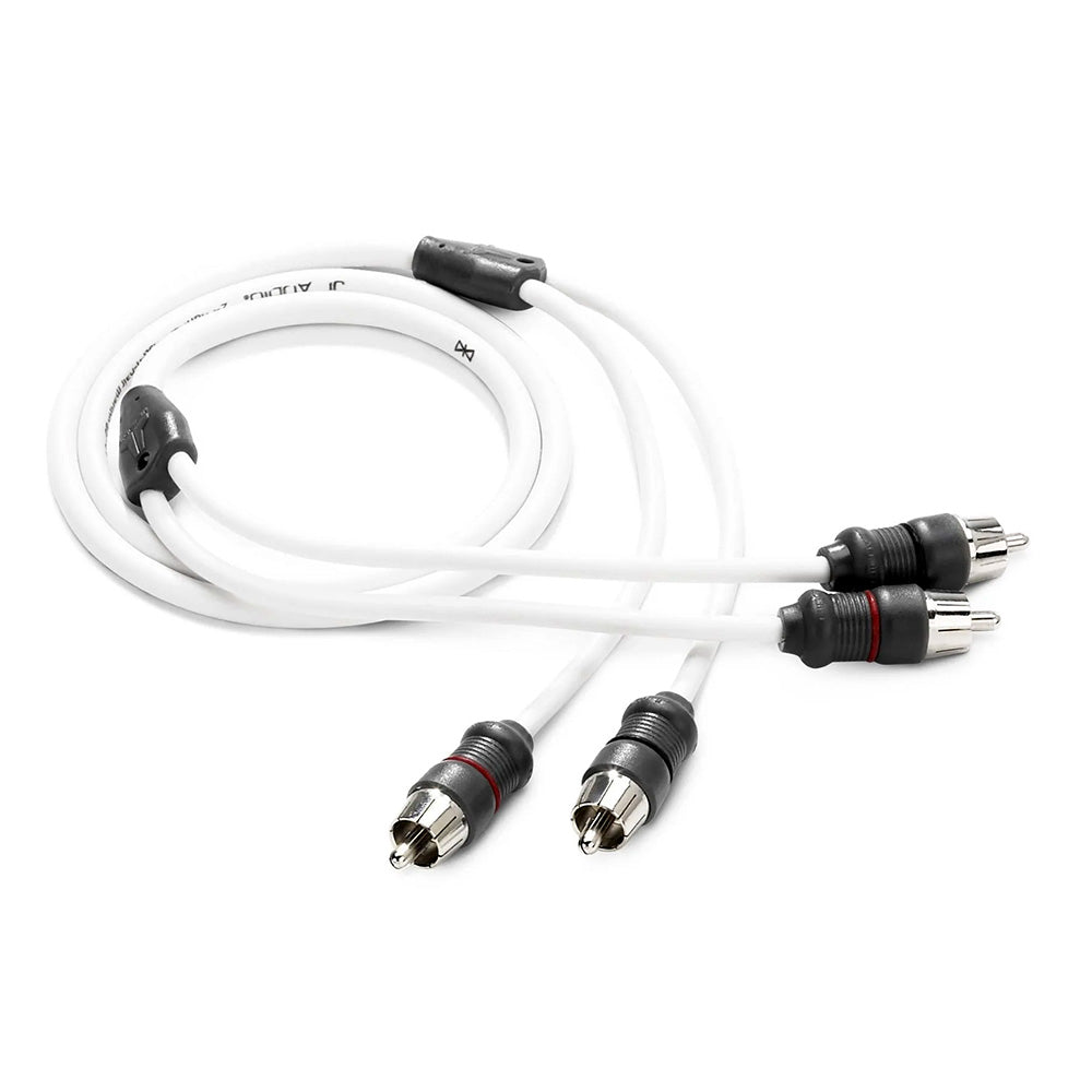 White JL Audio RCA interconnect cable with black connectors for car audio systems