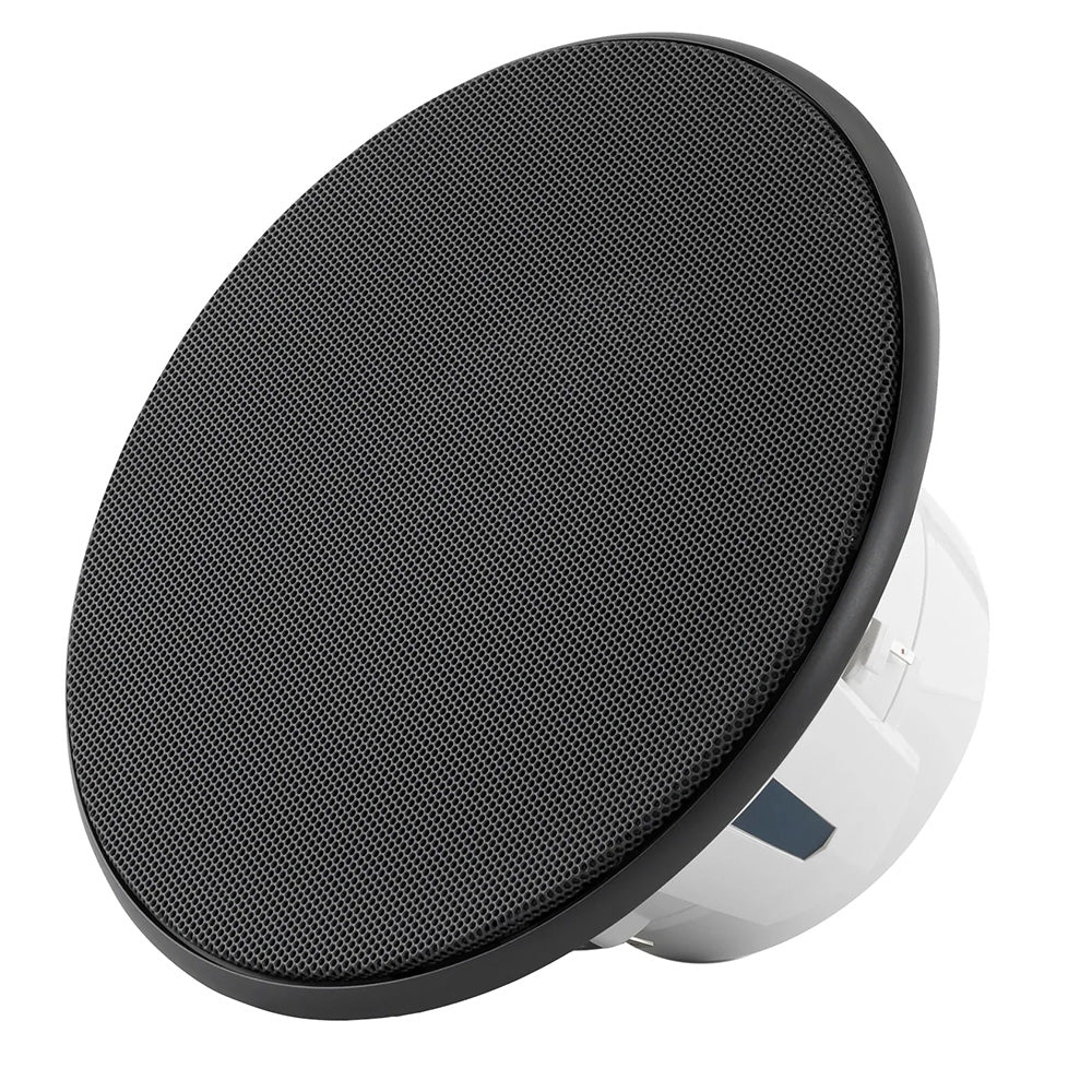 Black mesh grille car speaker with white mounting base for audio installation