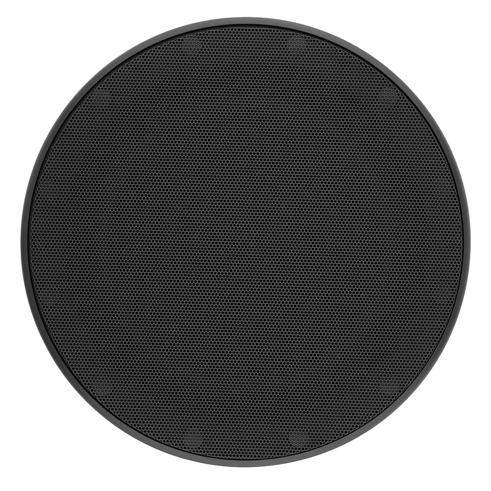 Black circular speaker grille with honeycomb mesh pattern for car audio installation