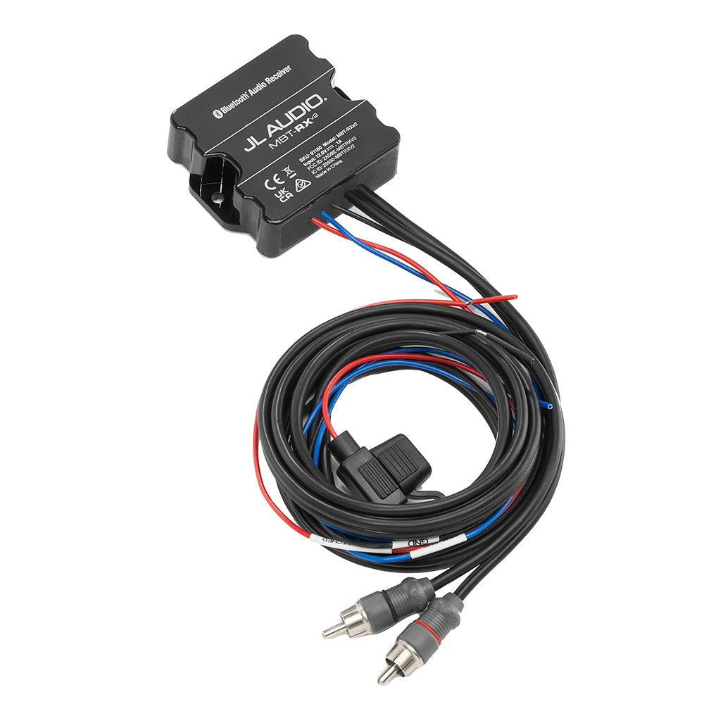 JL Audio Bluetooth Audio Receiver with RCA cables and wiring for car audio installation