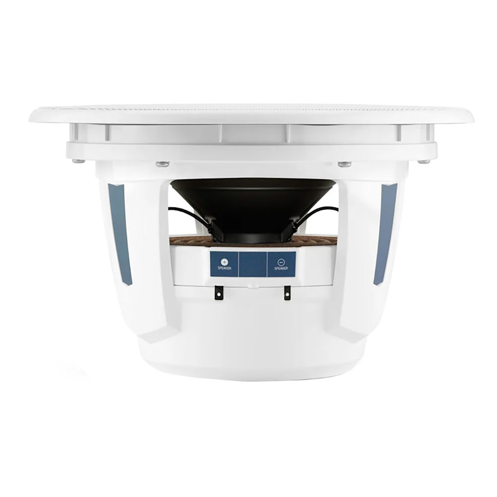 White in-ceiling speaker with blue accents, ideal for residential or commercial audio installation