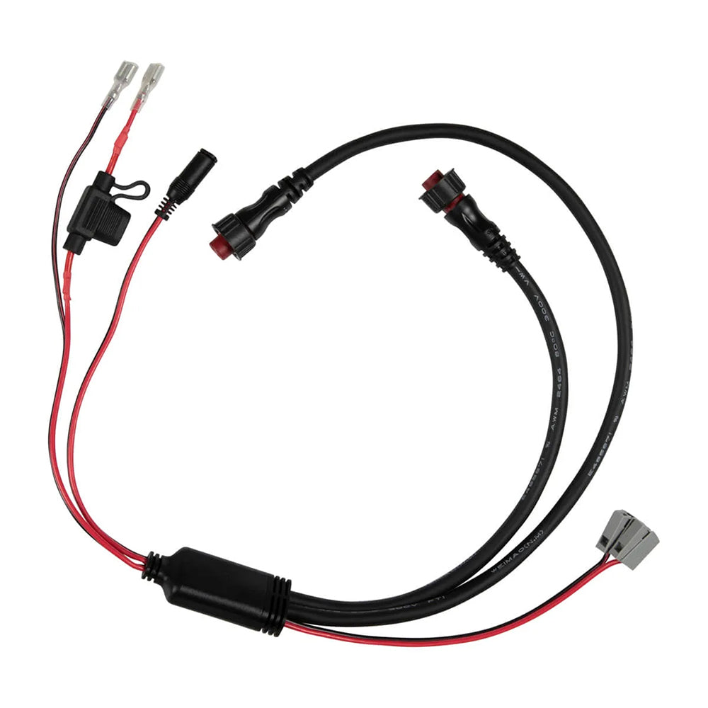 Black and red wiring harness with connectors for car audio installation