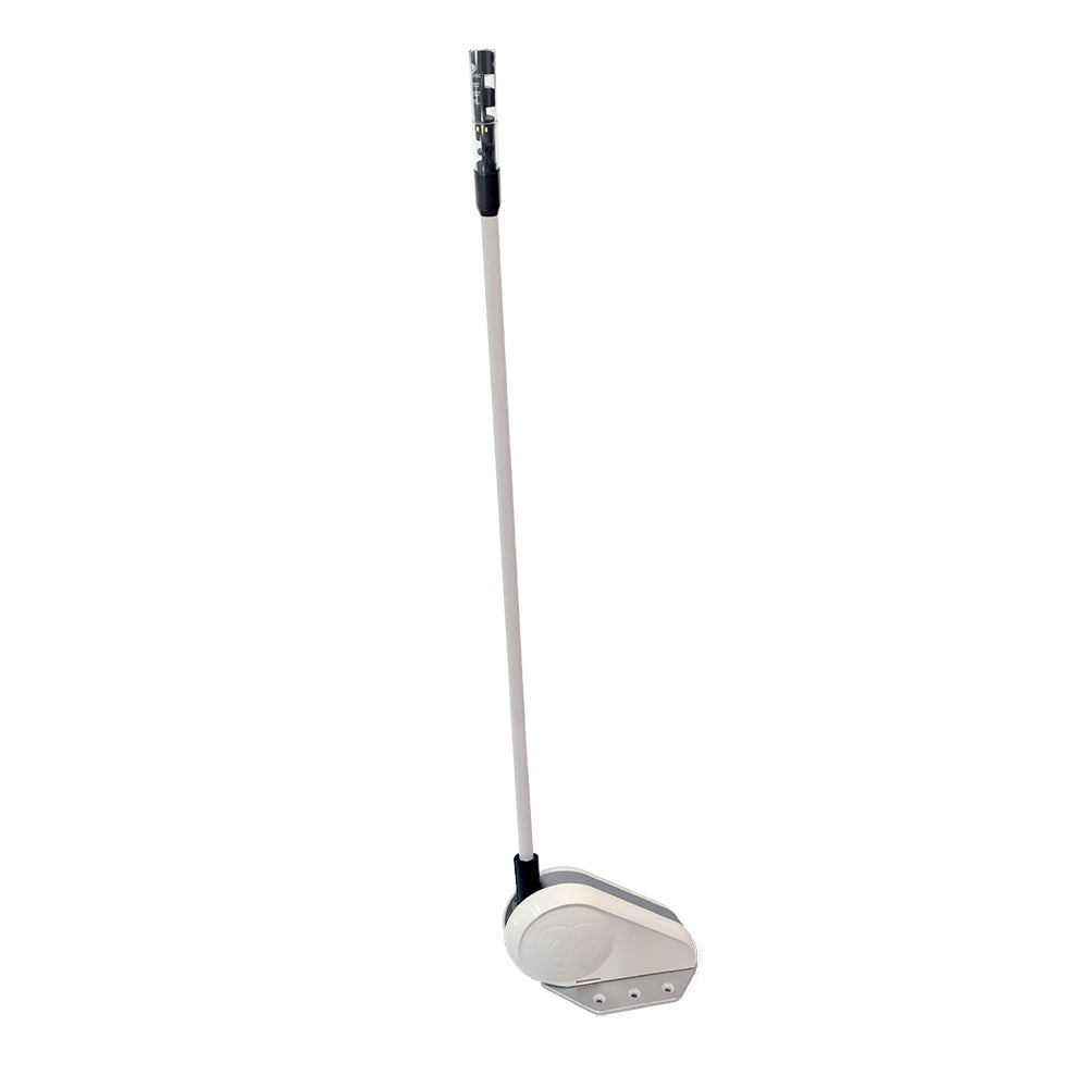 White and black golf putter with sleek design on white background