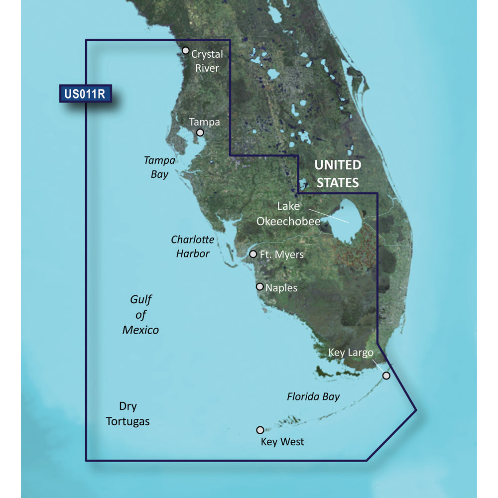 Florida map highlighting Tampa, Naples, Key West, and Gulf of Mexico for auto audio installation service area