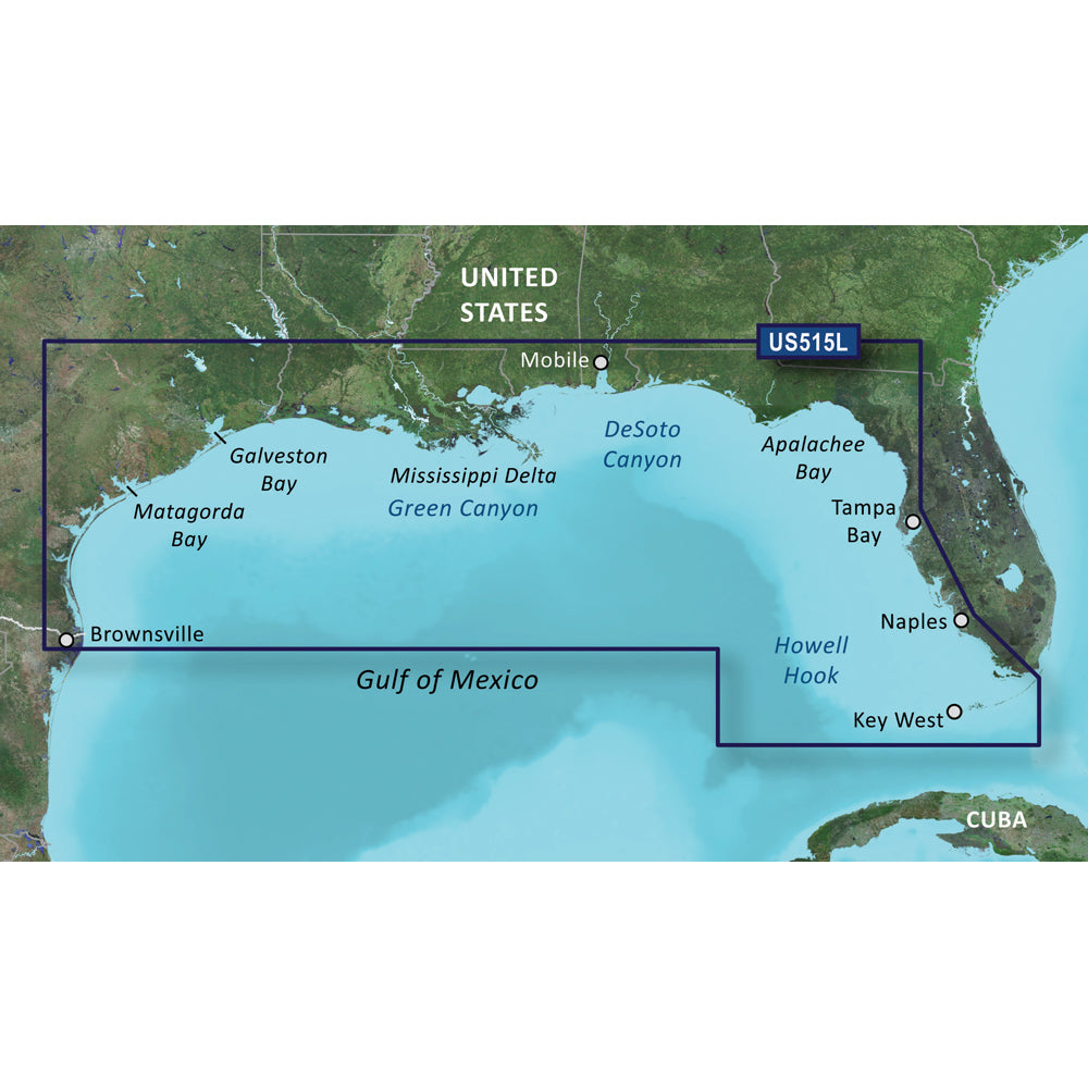US515L coverage map showing Gulf of Mexico, Mississippi Delta, and Florida Keys regions
