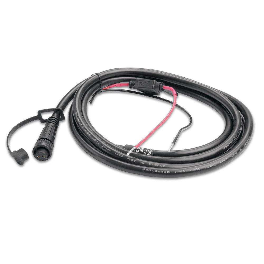 Black audio power cable with red wire and connector, coiled for car audio installation
