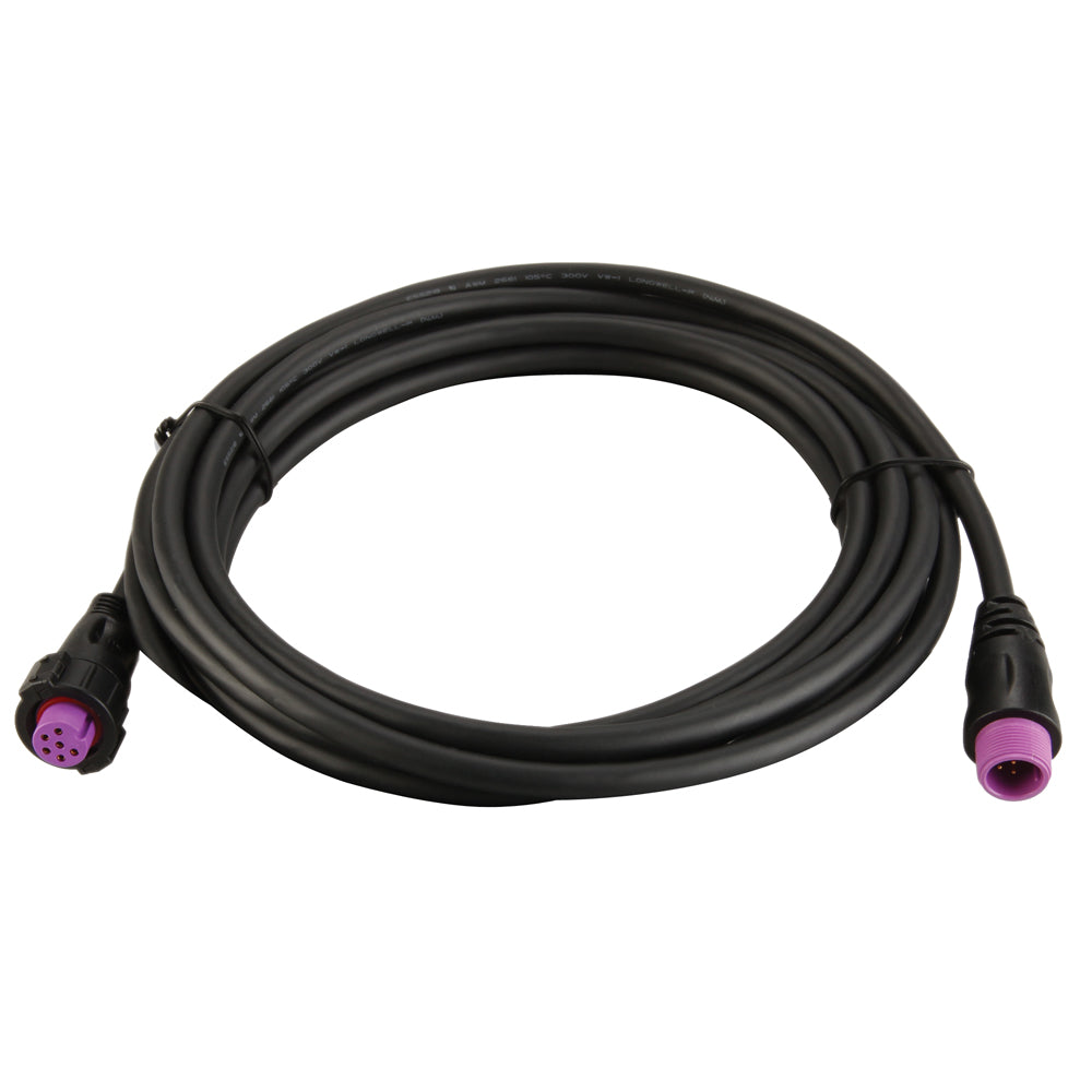 Black audio cable with purple connectors, coiled for car or home audio installation