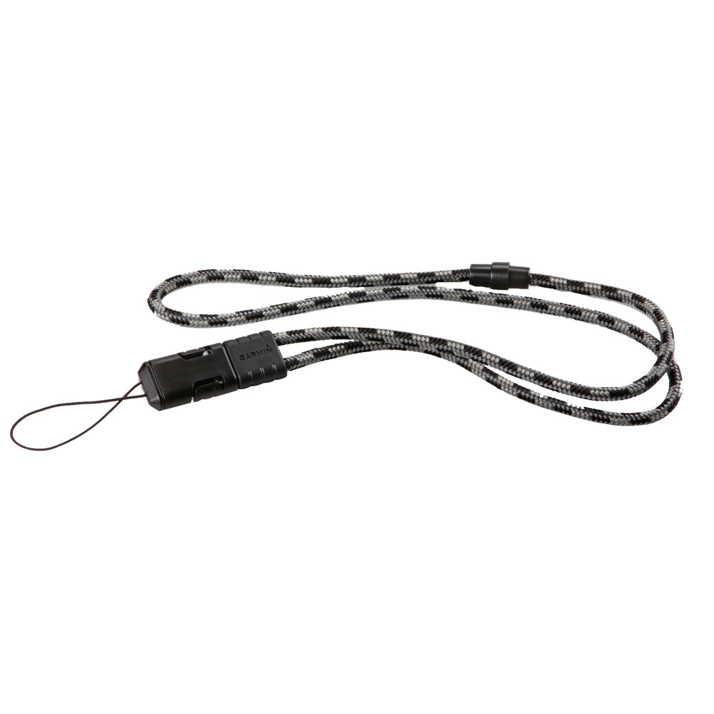 Garmin floating lanyard with black and gray braided cord and quick-release clip