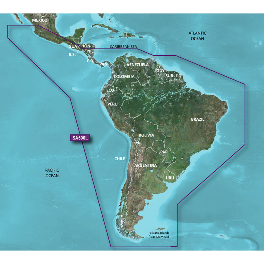 SA500L coverage map highlighting Latin America and Caribbean regions for audio installation services