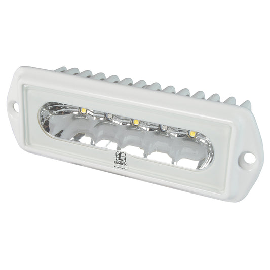 Lumitec marine LED light with white housing and heat sinks for boat illumination