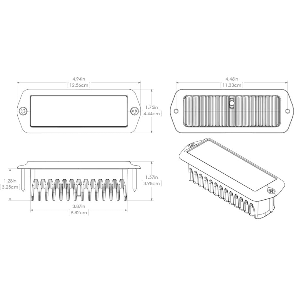 Technical diagram of rectangular LED light bar with dimensions for auto audio installation