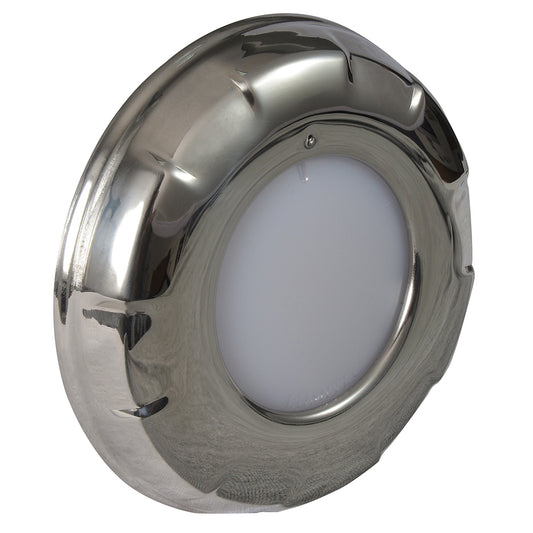 Chrome marine LED light with rugged housing for boat or RV use