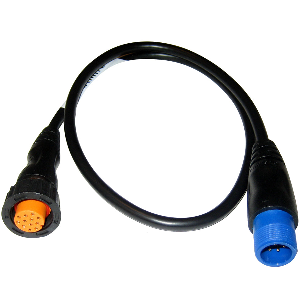 Black audio cable with orange and blue connectors for car stereo installation