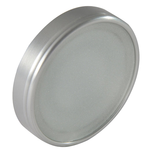 Frosted glass lens with brushed aluminum bezel for automotive or audio lighting