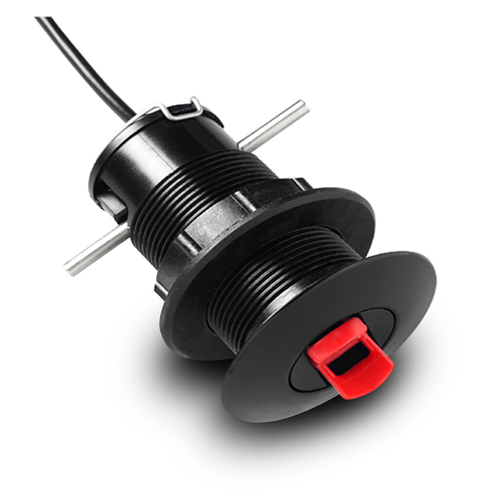 Black waterproof push-button switch with red actuator, ideal for marine or automotive use