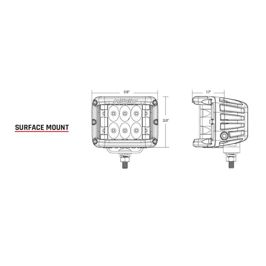 Rigid surface mount LED light bar technical diagram with dimensions for auto installation