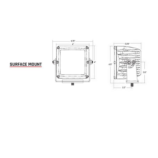Surface mount LED light bar technical diagram with dimensions for auto installation