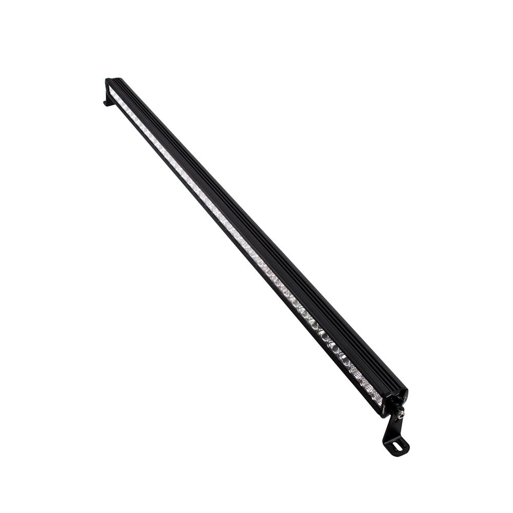 Black LED light bar with mounting brackets for off-road or vehicle lighting