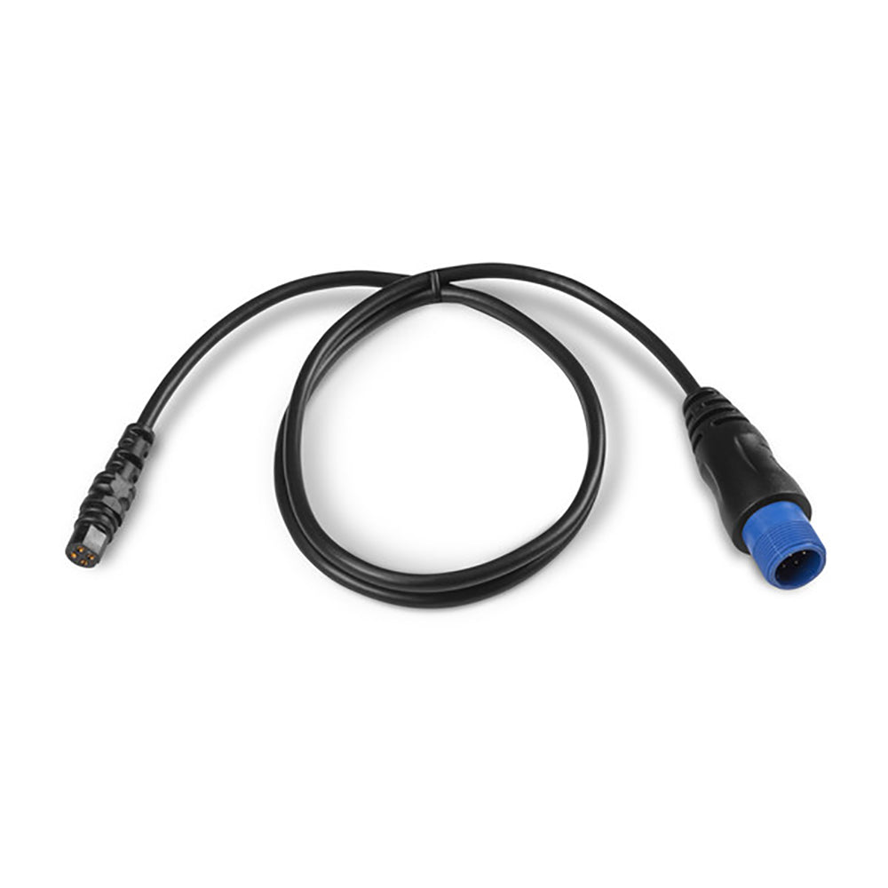 Black audio cable with blue and black connectors for car stereo installation