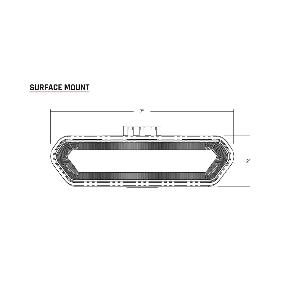 Surface mount speaker diagram showing 7-inch by 2-inch dimensions for car audio installation