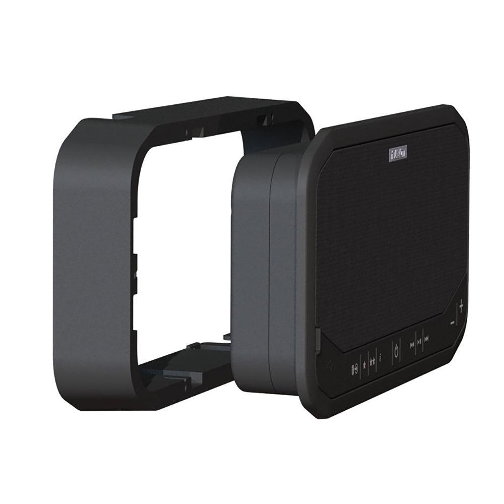 iLX-700 marine audio receiver with protective frame, Bluetooth, and control buttons for boat or outdoor use