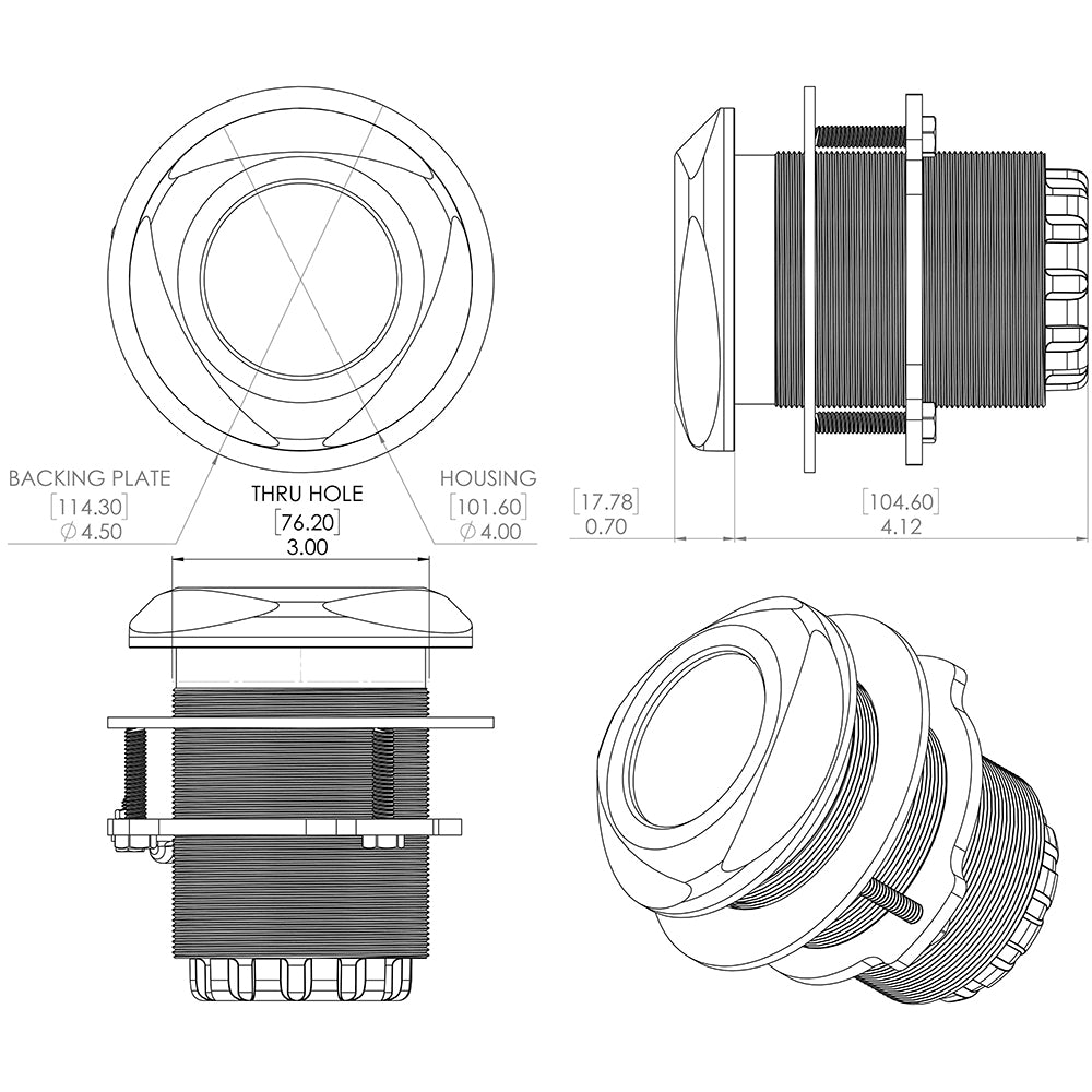 Technical diagram of car audio speaker component with dimensions for JL Audio or Alpine installation