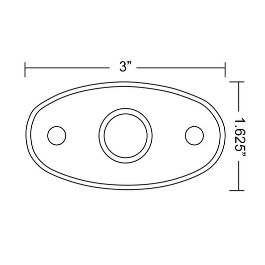 Oval 3-inch by 1.625-inch mounting template with center and side holes for audio or auto installation