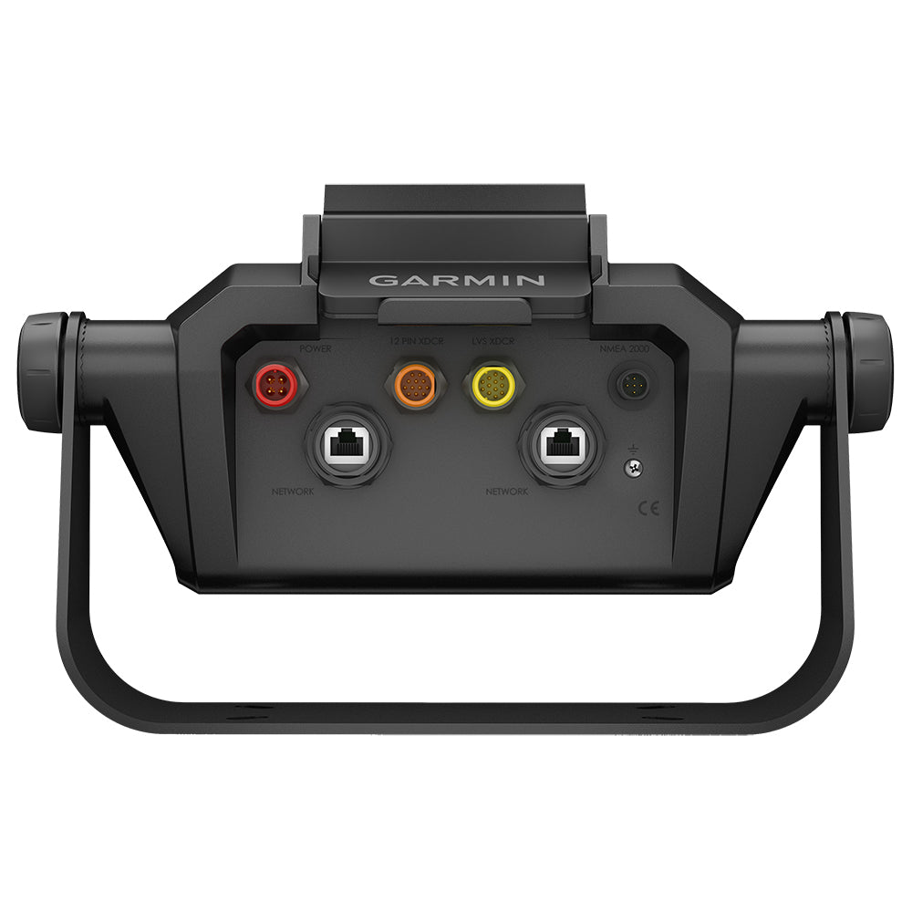 Garmin marine display rear panel with power, network, and NMEA 2000 ports for boat electronics installation
