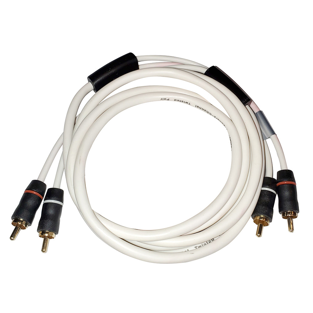White RCA audio cable with gold-plated connectors for car stereo or home audio systems