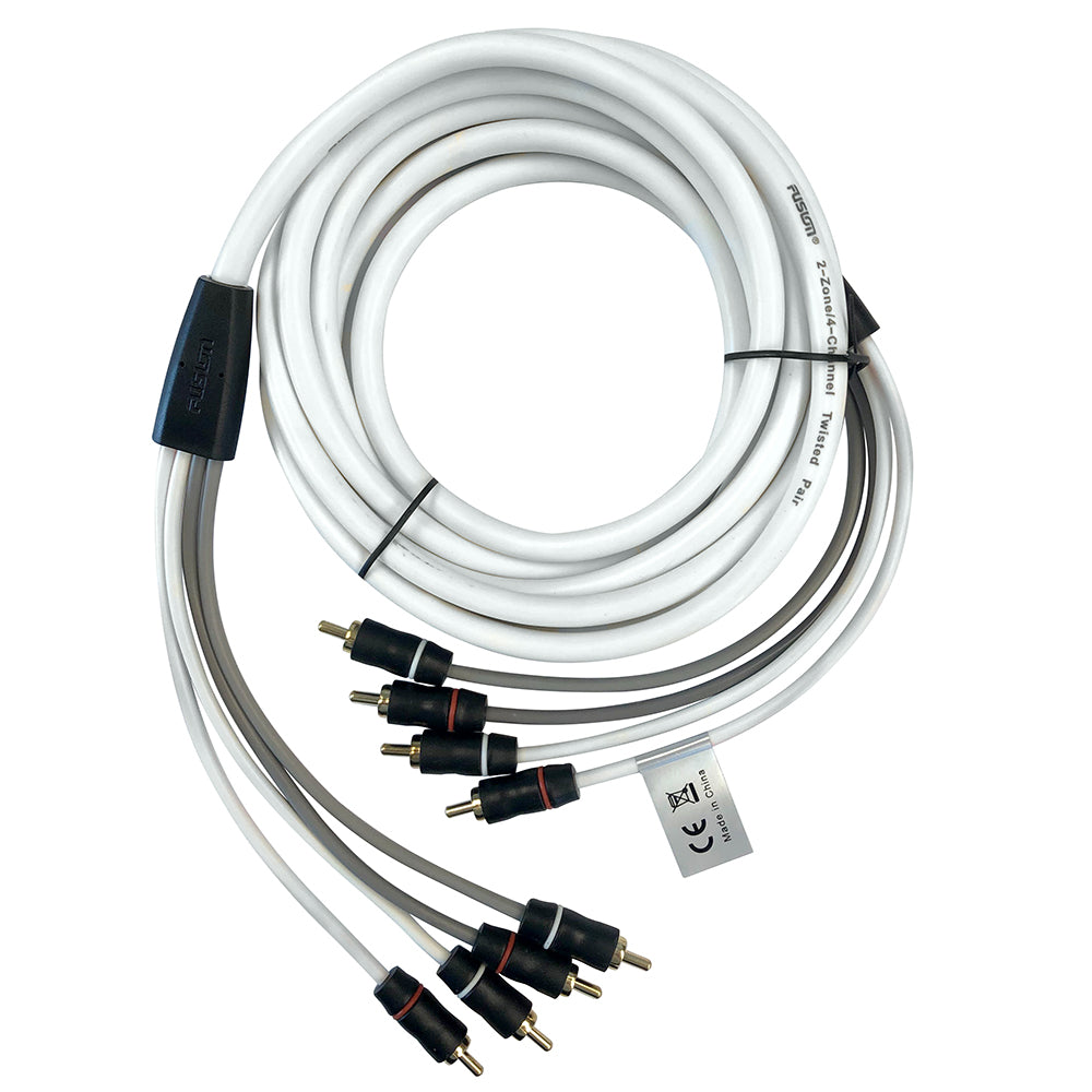 White 2-zone 4-channel twisted pair audio cable with RCA connectors for car stereo installation