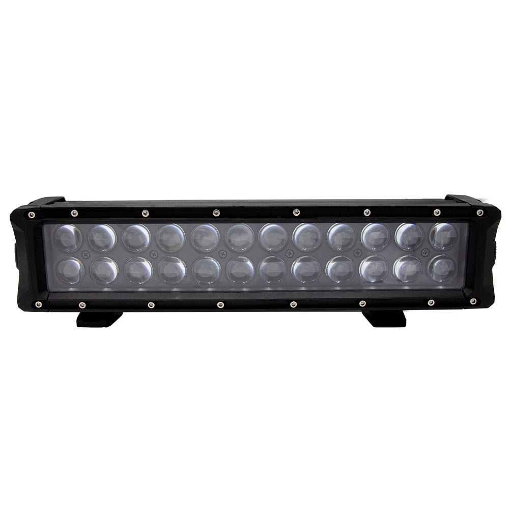 Black LED light bar with dual-row circular lenses, ideal for off-road and vehicle illumination.