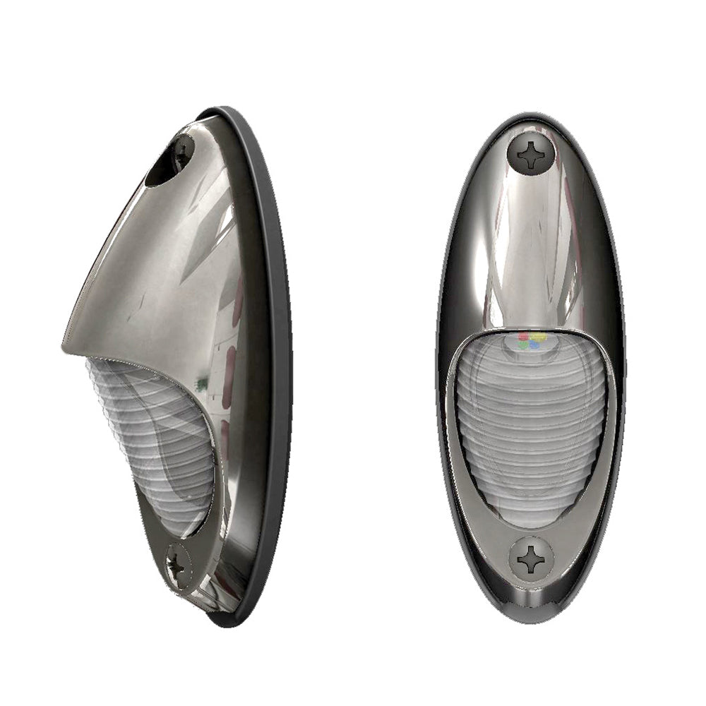 Chrome marine LED side marker lights with clear lens, ideal for boat navigation and styling