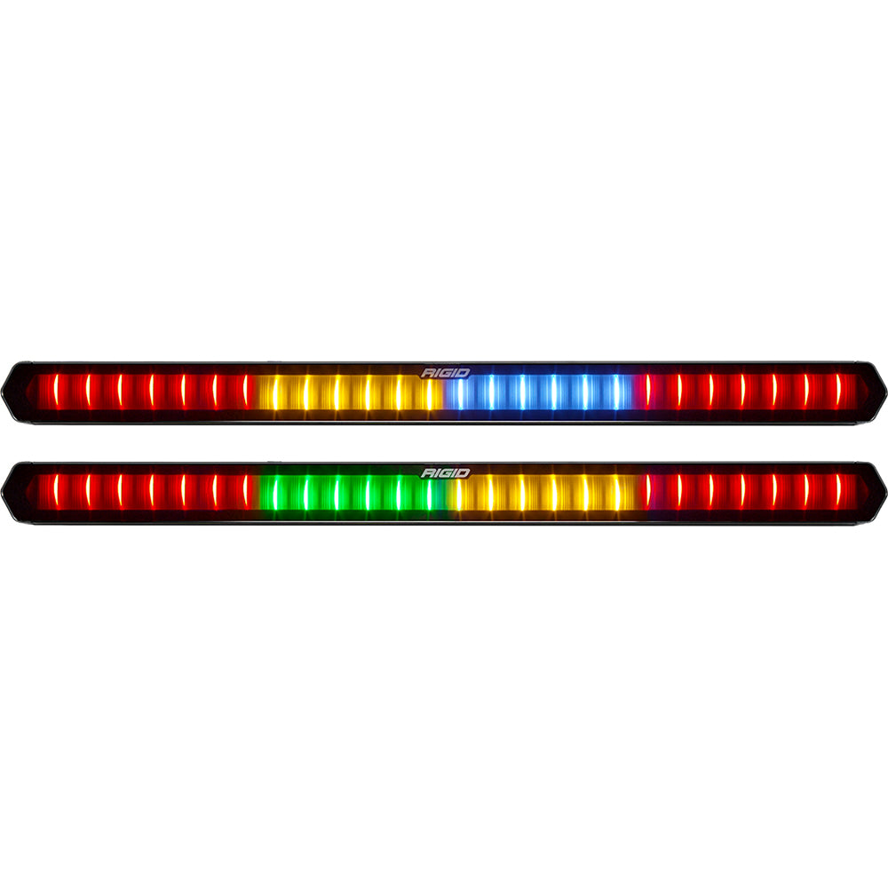 Rigid LED light bars with red, amber, blue, and green segments for vehicle styling and visibility