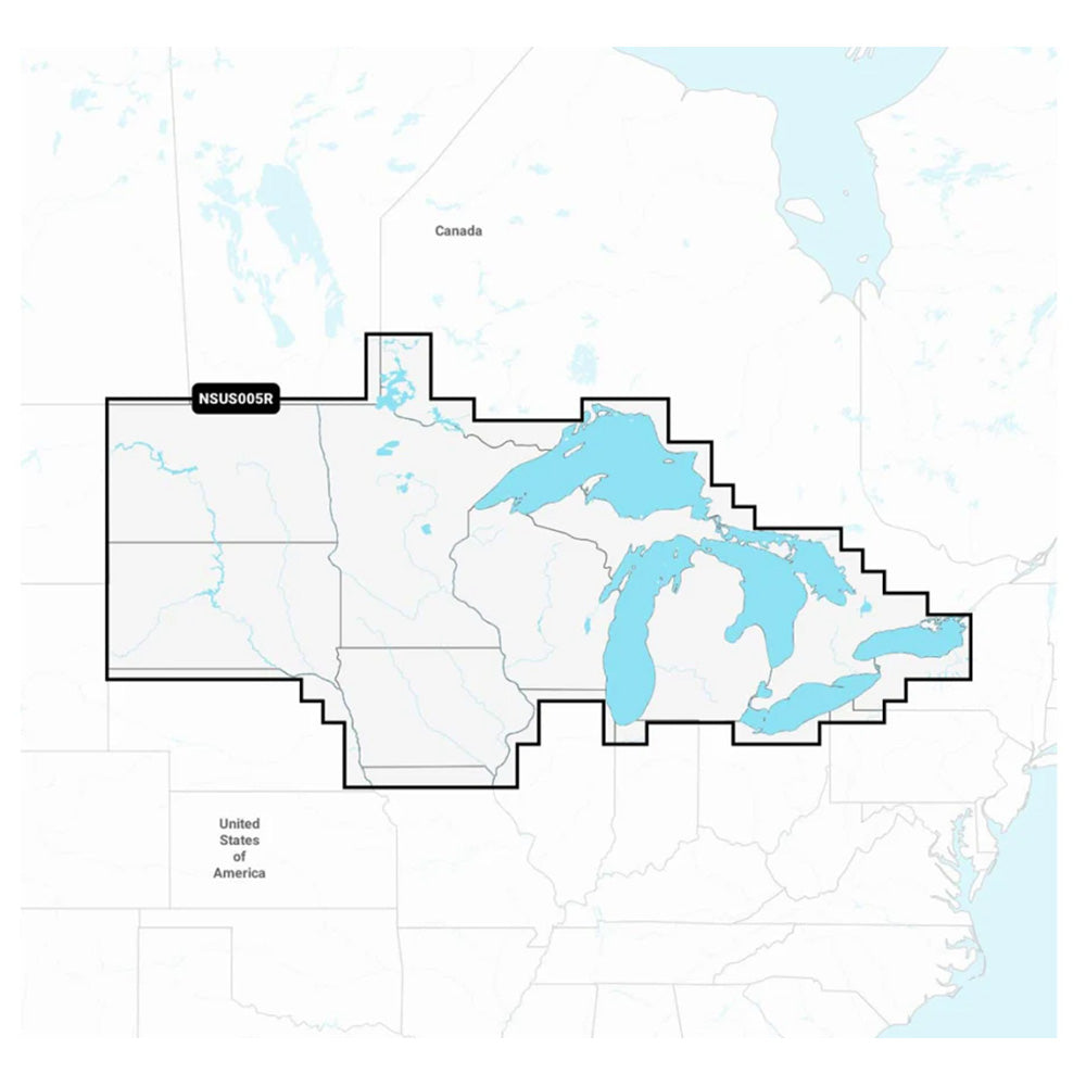 Map highlighting US Midwest region with NSUS005R area, including Great Lakes and bordering Canada