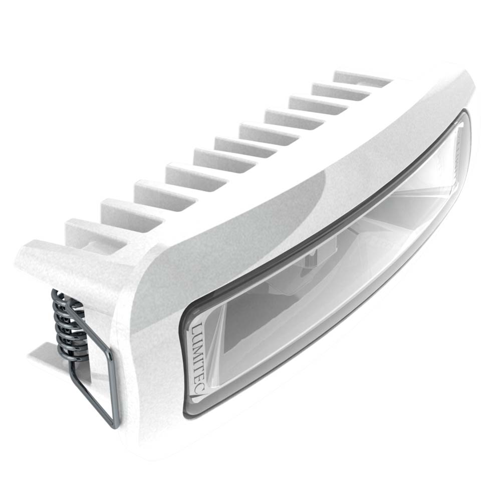 Lumitec marine LED light with sleek white housing and spring mount for boat installation