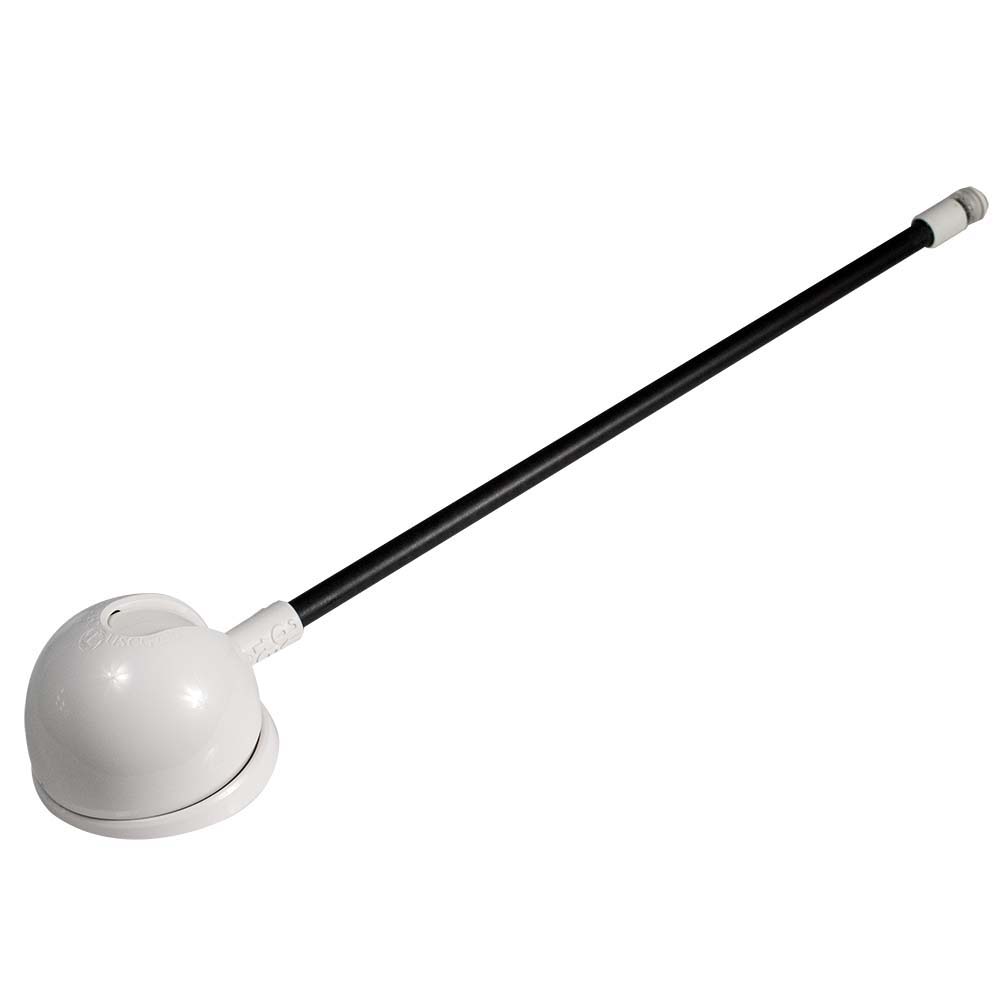 White dome-style car antenna with black cable for auto audio installation
