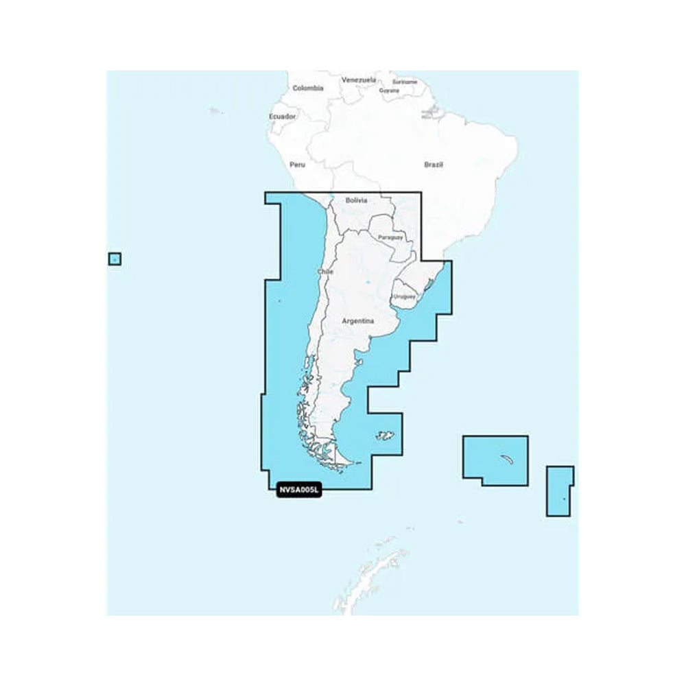 NVSA005L marine navigation chart covering South America's southern coast, including Argentina and Chile waters